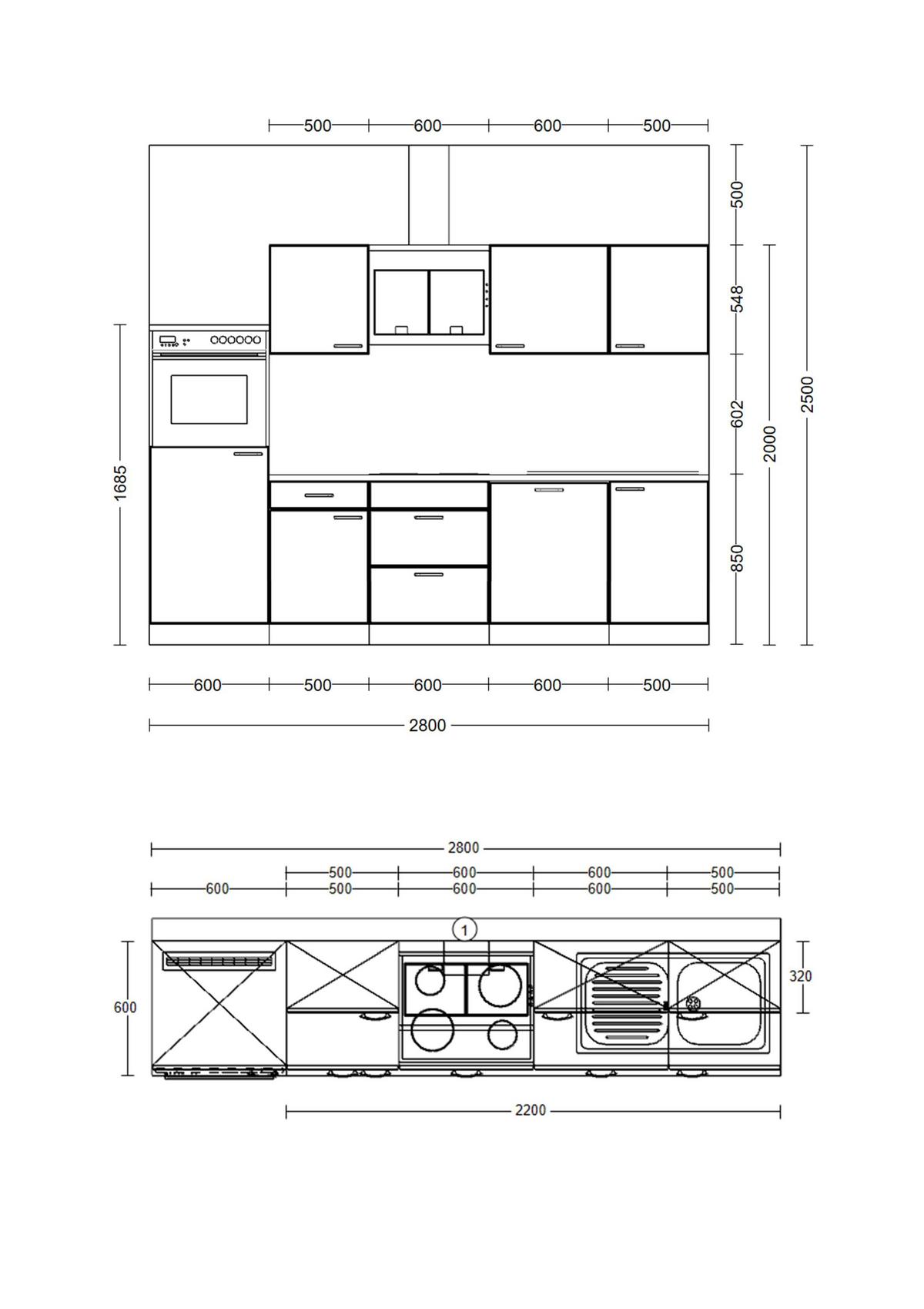 Küchenblock Julia Eiche Dekor/Weiß B: 280 cm - Eichefarben/Weiß, Basics, Holzwerkstoff (280cm) - FlexWell