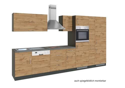 Küchenzeile Sorrento Mit Geräten 360 cm Eichefarben - Eichefarben/Anthrazit, MODERN, Holzwerkstoff (360cm) - Held