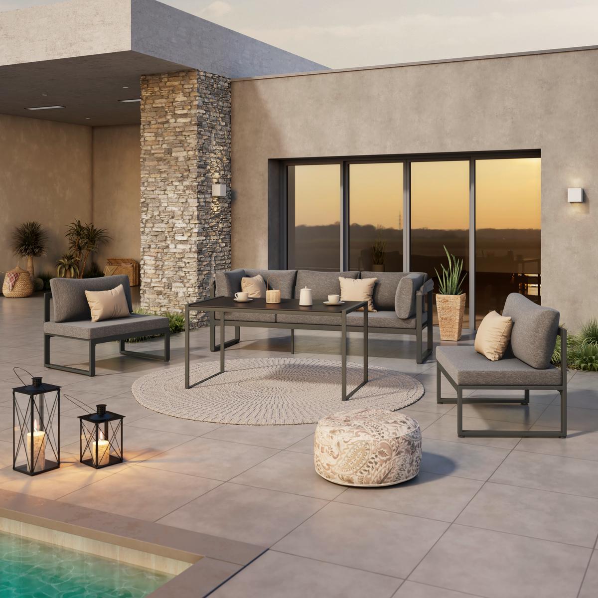 Lounge Garnitúra Lagos - antracit/szürke, Modern, textil/fa - Beldano