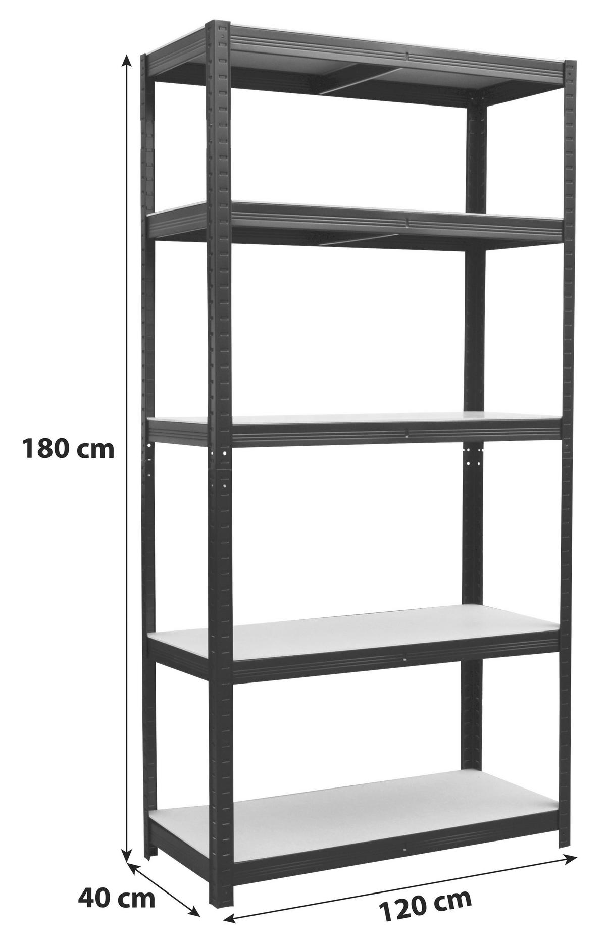 Schwerlastregal Simon 180x120x40 cm - Schwarz, KONVENTIONELL, Holzwerkstoff/Metall (180/120/40cm) - Homezone