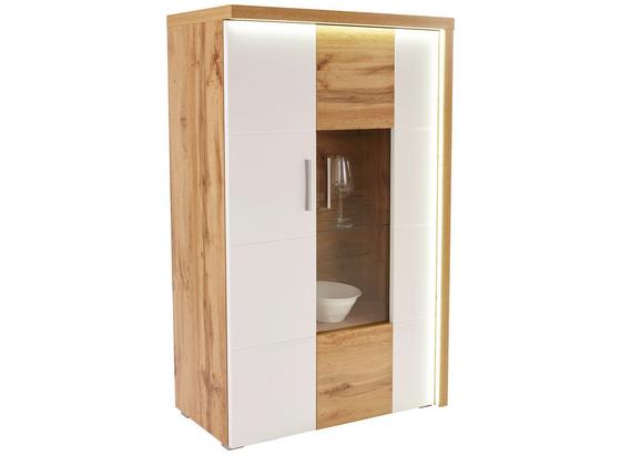 Vitrin Eleganza - tölgy színű/fehér, modern, üveg/faanyagok (90/136.3/38cm) Vitrin Eleganza - tölgy színű/fehér, modern, üveg/faanyagok (90/136.3/38cm)