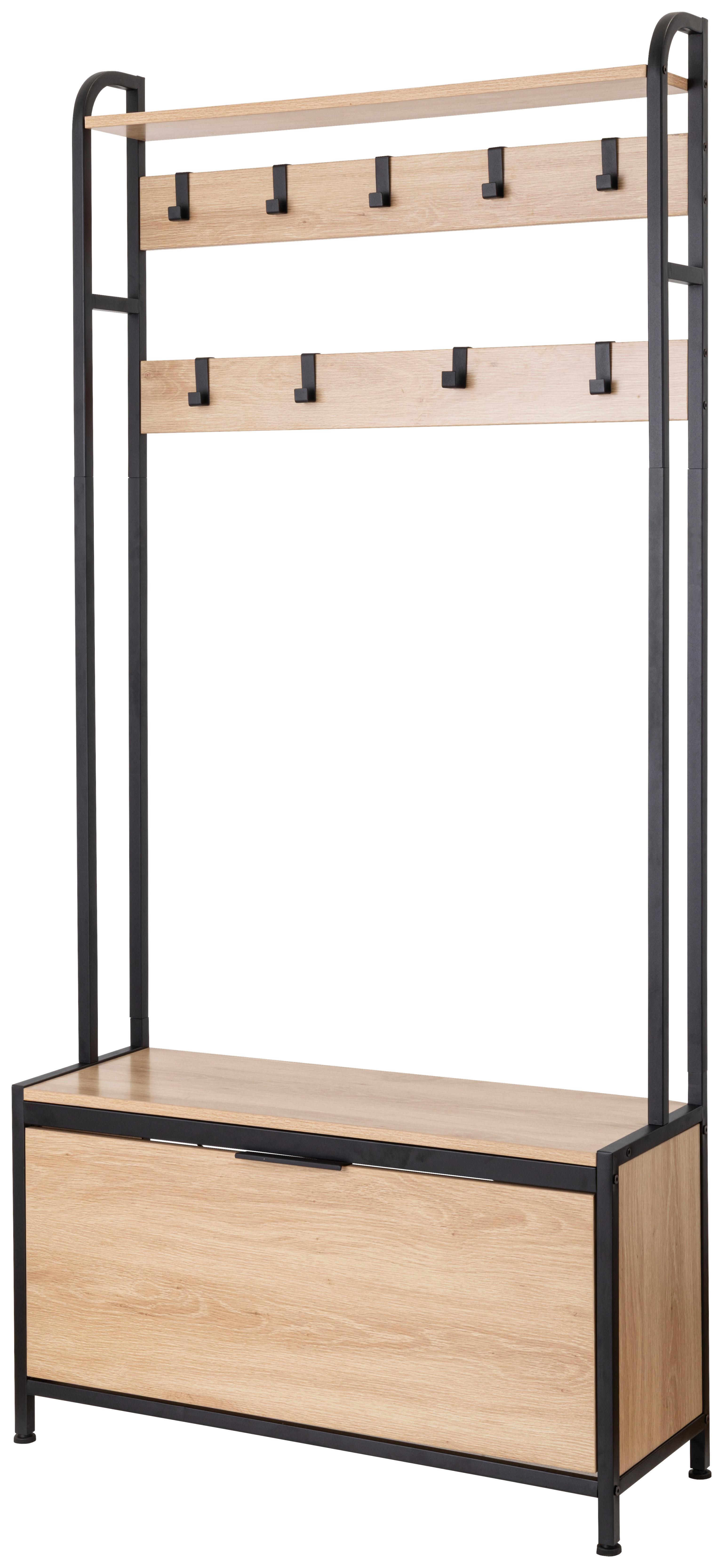 GARDEROBE Schwarz/Eichefarben B: 85cm - Eichefarben/Schwarz, Design, Holzwerkstoff/Metall (85/180/30cm) - MID.YOU