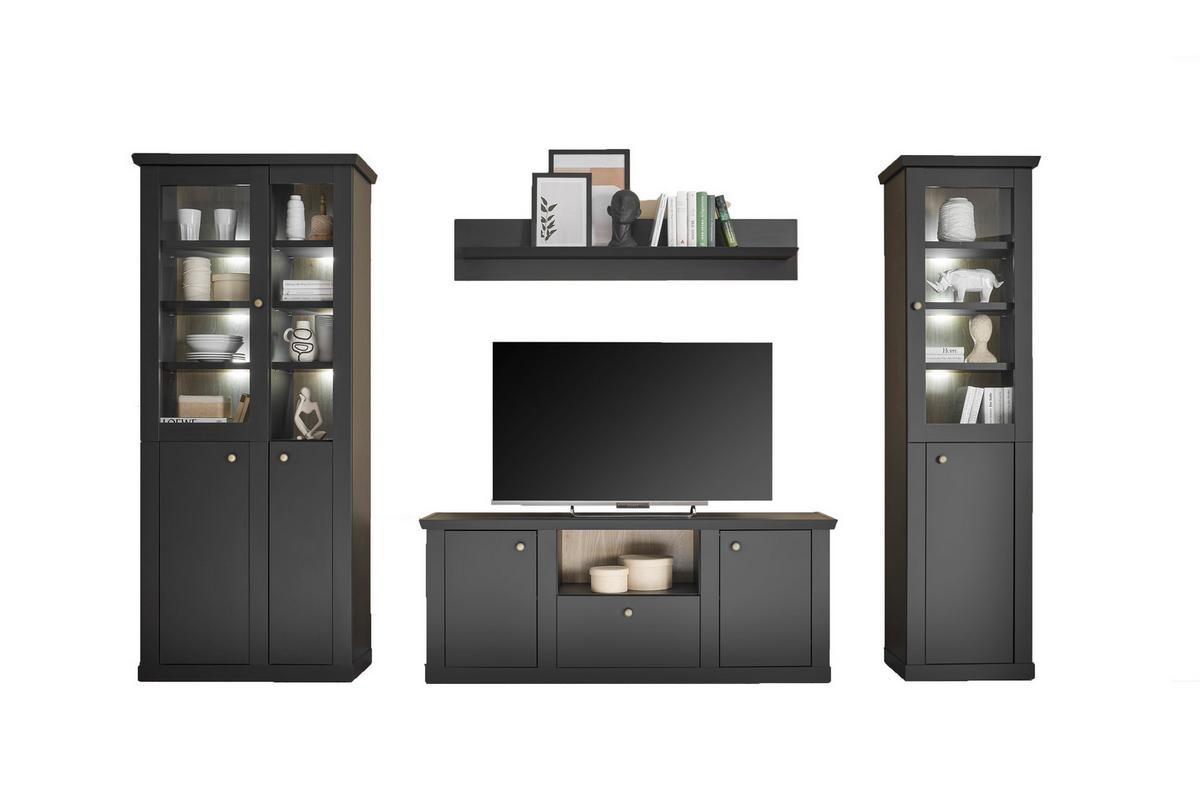 Wohnwand Lincoln Schwarz/Eichefarben B: 319cm - Eichefarben/Schwarz, Design, Holzwerkstoff (319/200/42cm) - MID.YOU