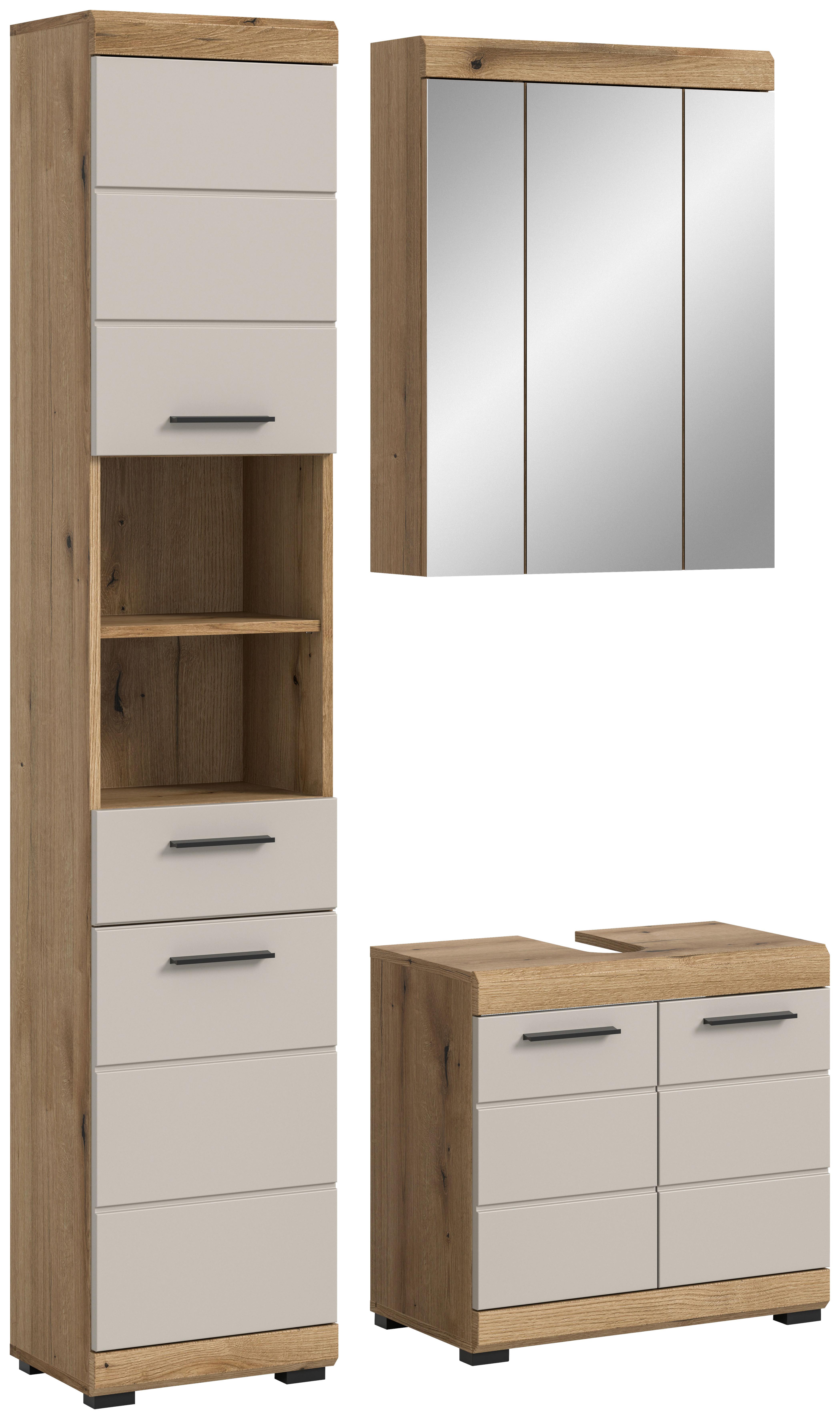 Badezimmer Scout Kaschmir/Naturfarben B: 97 cm - Kaschmir/Schwarz, MODERN, Glas/Holzwerkstoff (97cm) - MID.YOU