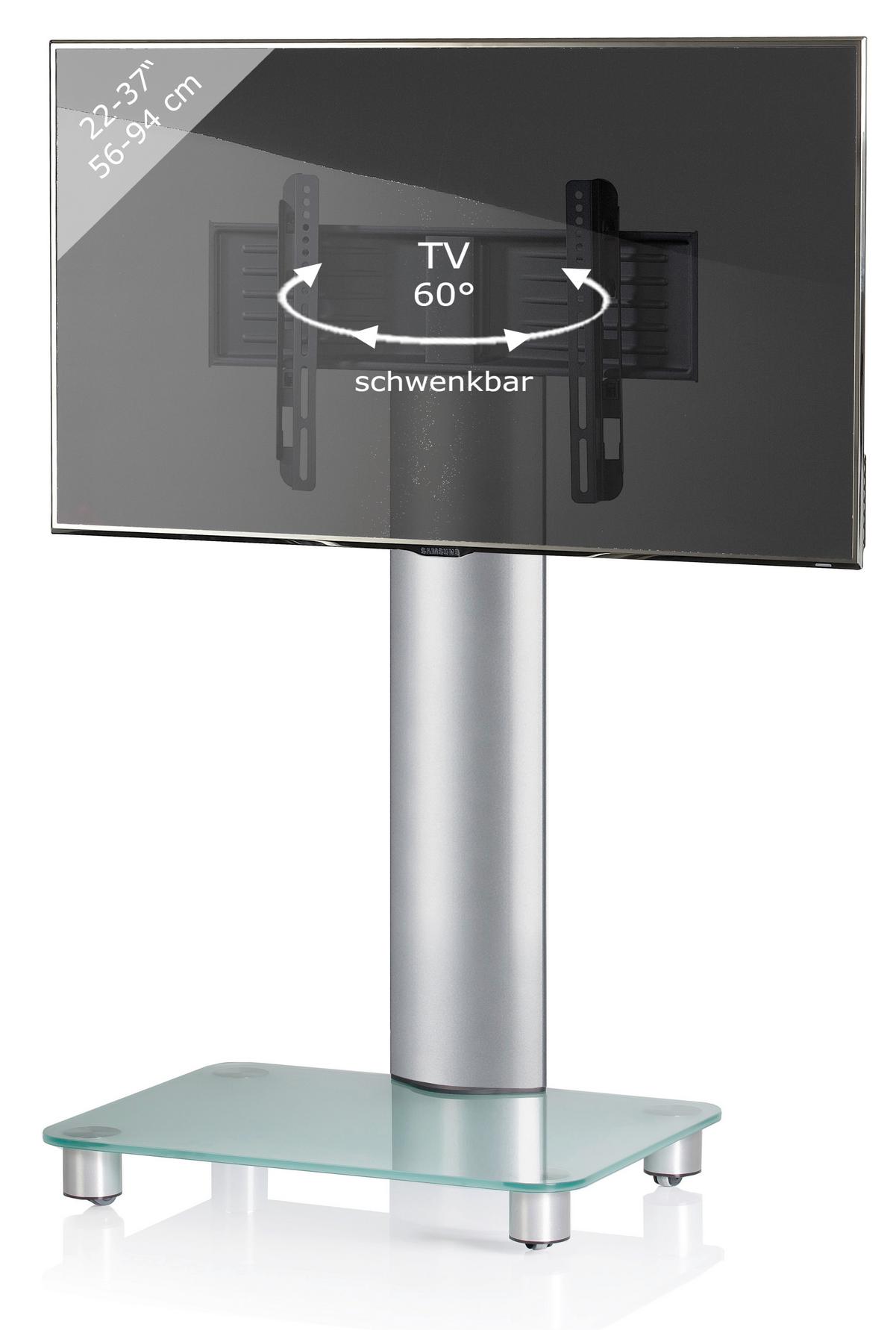 Tv-rack Bis 37" Schwenkbar Mit Rollen Bilano Max. 30 Kg - Silberfarben, KONVENTIONELL, Glas/Metall (60/100/44cm) - MID.YOU