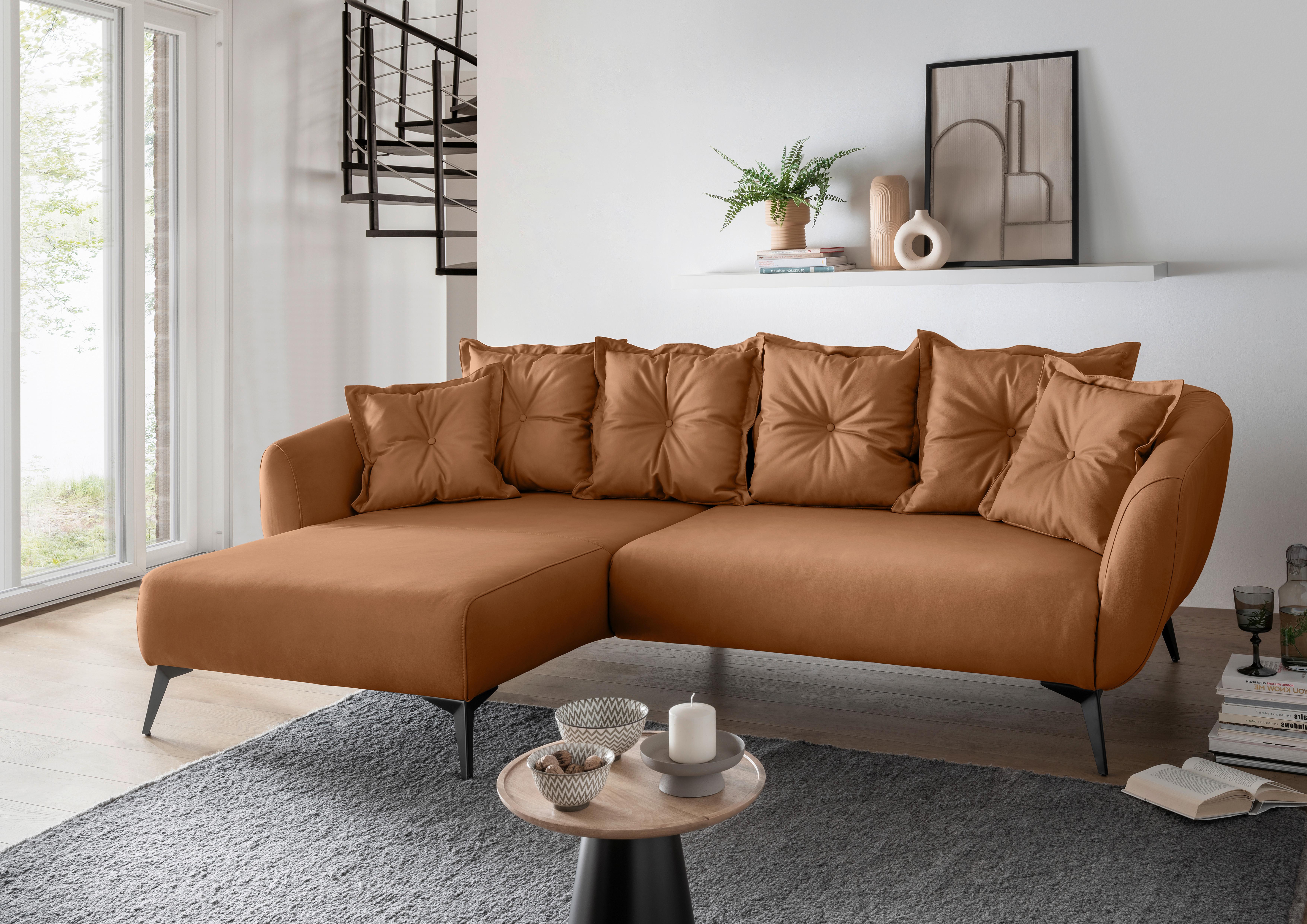 Ecksofa Baggio Cognac S: 162x277 cm - Cognac/Schwarz, MODERN, Textil (162/277cm) - Livetastic