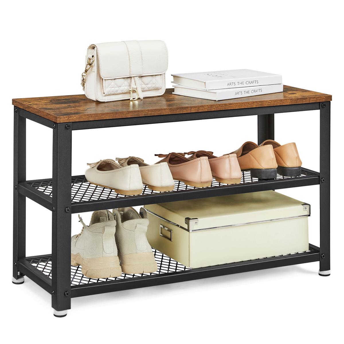 Schuhregal Lbs73x - Dunkelbraun/Schwarz, Trend, Holzwerkstoff (73/45/30cm) - MID.YOU