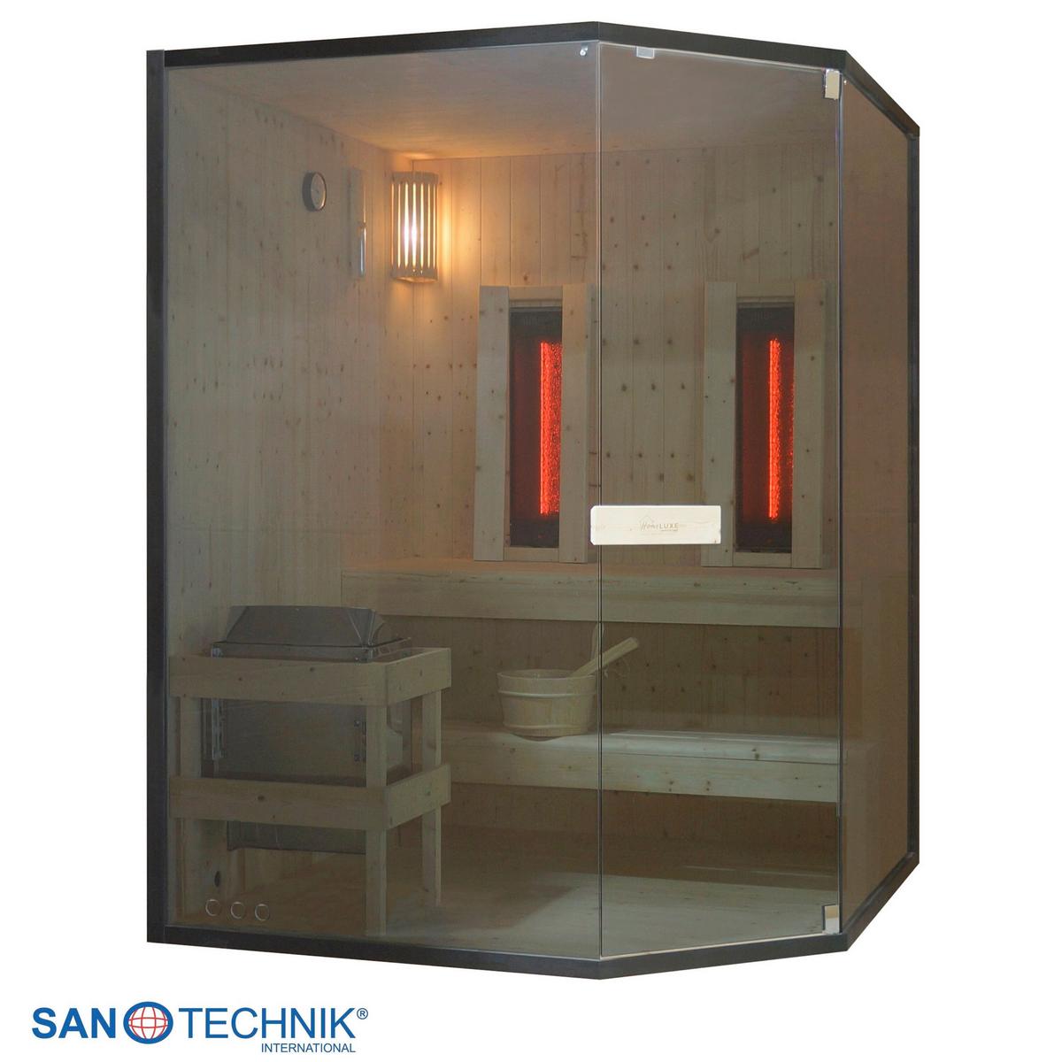 Infrarotkabine GLACIER XL, geeignet für 2-3 Personen - Fichtefarben, Basics, Glas/Holz (150/200/150cm) - Sanotechnik