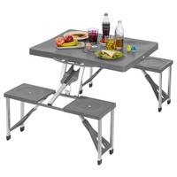 Campingtisch Set Faltbar Mit Bänken + Tragegriff Maxxmee - Grau, Basics, Kunststoff/Metall (85/67/65cm) - TV - Unser Original