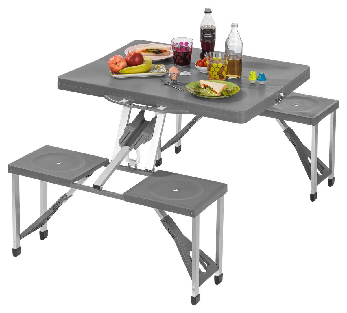 Campingtisch Set Faltbar Mit Bänken + Tragegriff Maxxmee - Grau, Basics, Kunststoff/Metall (85/67/65cm) - TV - Unser Original
