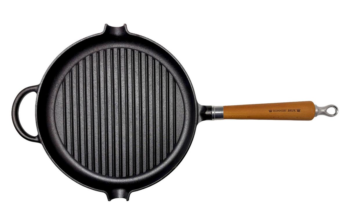 GRILLPFANNE D: 28 cm mit Buchenholzgriff - Schwarz/Braun, Basics, Holz/Metall (57/28/8cm)