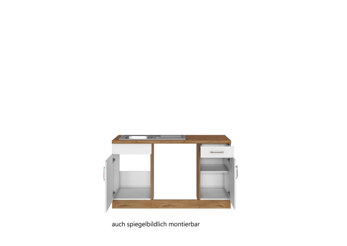 Eckküche Winkelblock ohne Geräte 210x150 cm Weiß - Eichefarben/Weiß, MODERN, Holzwerkstoff (210/210cm) - Held