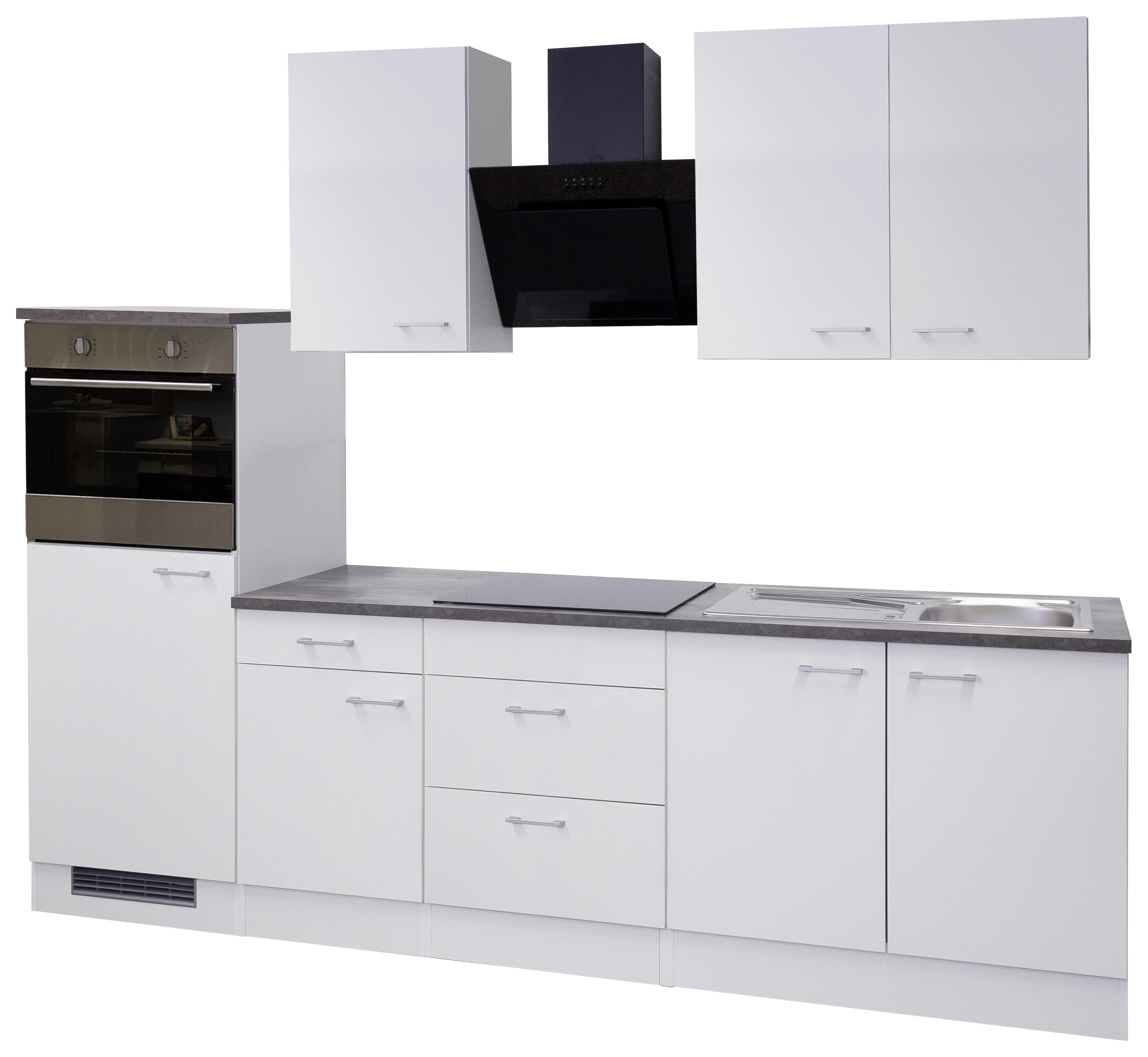 Küchenzeile Lucca mit Geräten 270 cm Weiß Dekor Modern - Graubraun/Weiß, KONVENTIONELL, Holzwerkstoff (270cm) - FlexWell