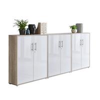 Aktenschrank Office Edition Weiß Hg/eiche Dekor B: 253,2cm - Weiß Hochglanz/Sonoma Eiche, MODERN, Holzwerkstoff (253,2/113,6/33cm) - MID.YOU