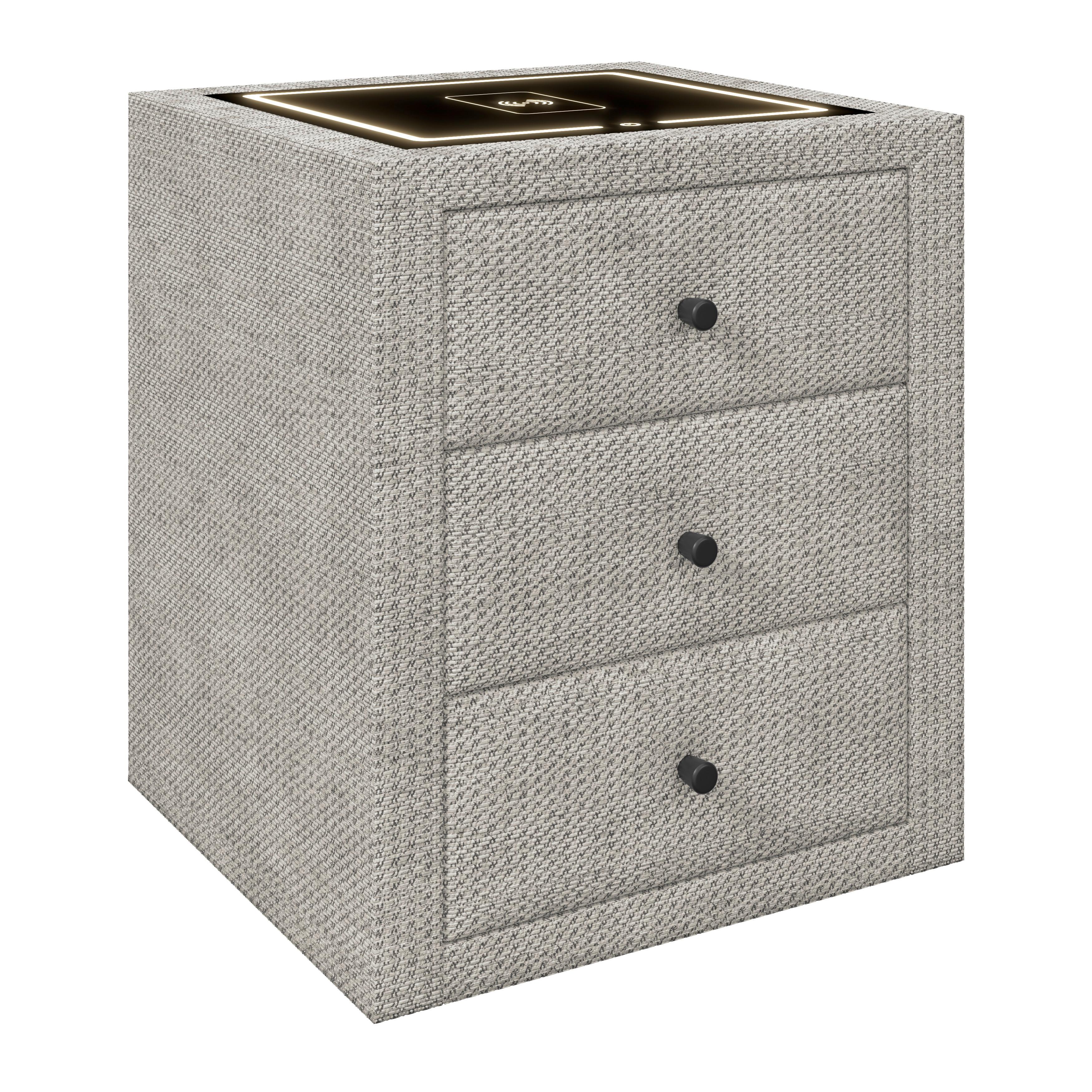 Nachtkästchen Brisbane II mit Induktionsladezone B: 49,5cm - Ecru, Trend, Glas/Holzwerkstoff (49,5/56,5/46cm) - Sembella