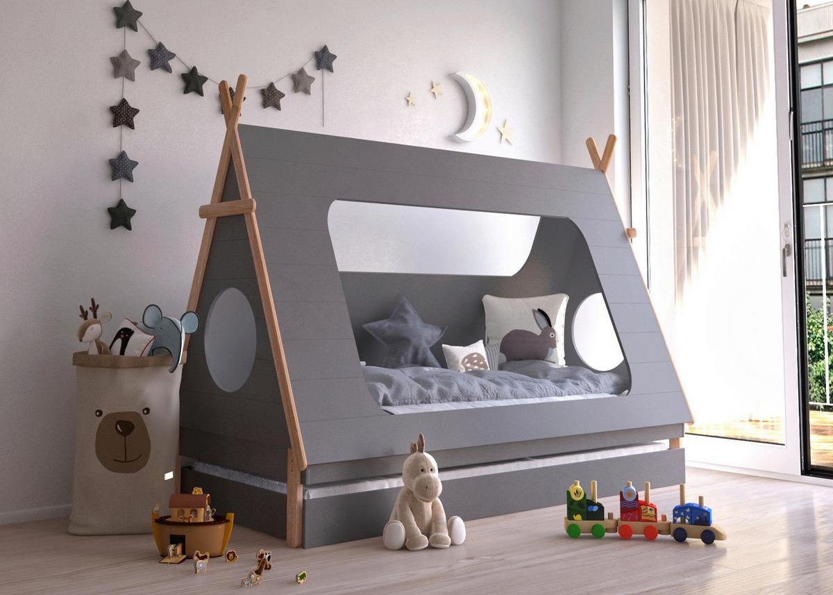 Hausbett Naturfarben /Dunkelgrau 90x200cm - Dunkelgrau/Naturfarben, Design, Holz/Holzwerkstoff (90/200cm) - Livetastic