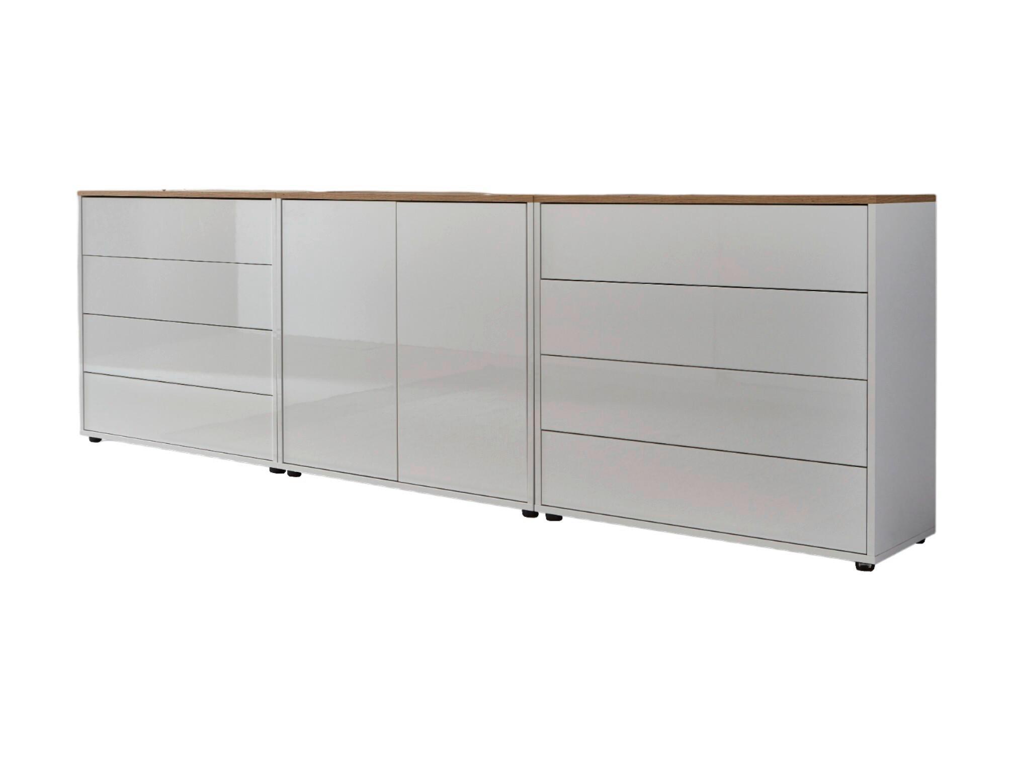 Sideboard Mailand4 B:237cm Weiß/eiche - Weiß Hochglanz/Schwarz, MODERN, Holzwerkstoff (237/73/33cm) - MID.YOU