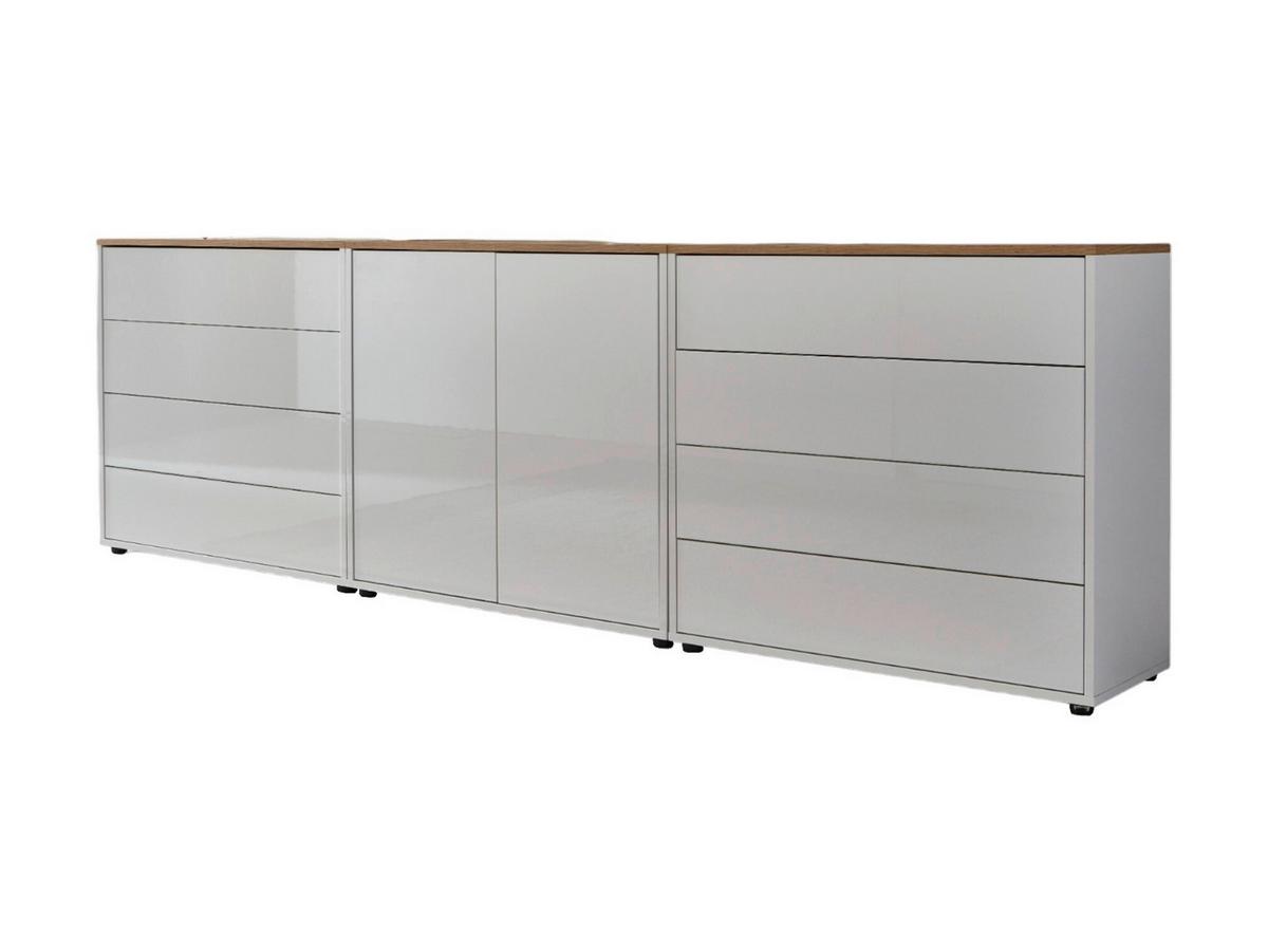 Sideboard Mailand4 B:237cm Weiß/eiche - Weiß Hochglanz/Schwarz, MODERN, Holzwerkstoff (237/73/33cm) - MID.YOU