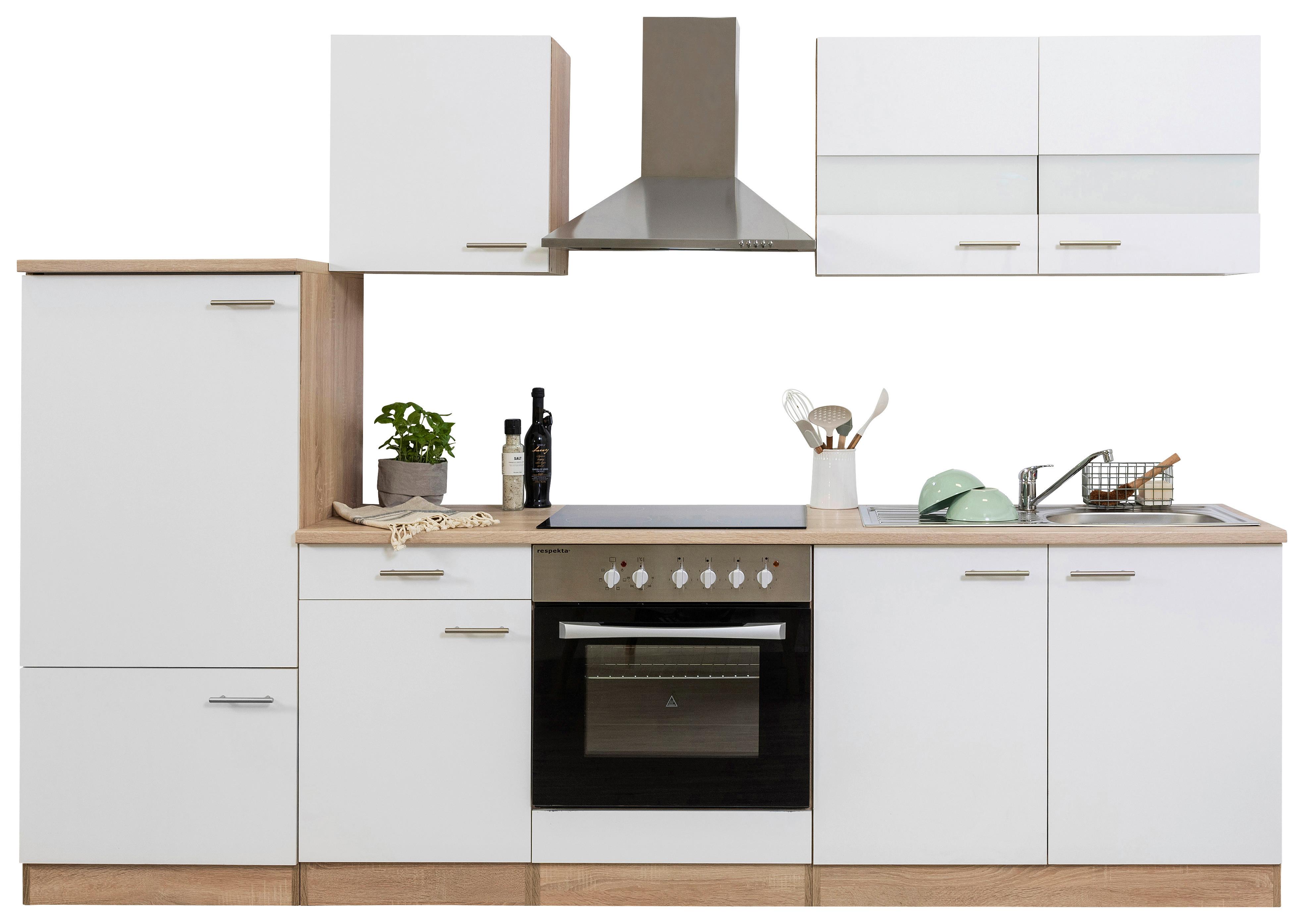 Küchenzeile ohne Geräte B: 270 cm Weiß/Eiche Dekor, Modern - Eichefarben/Weiß, Basics, Holzwerkstoff (270cm) - Respekta