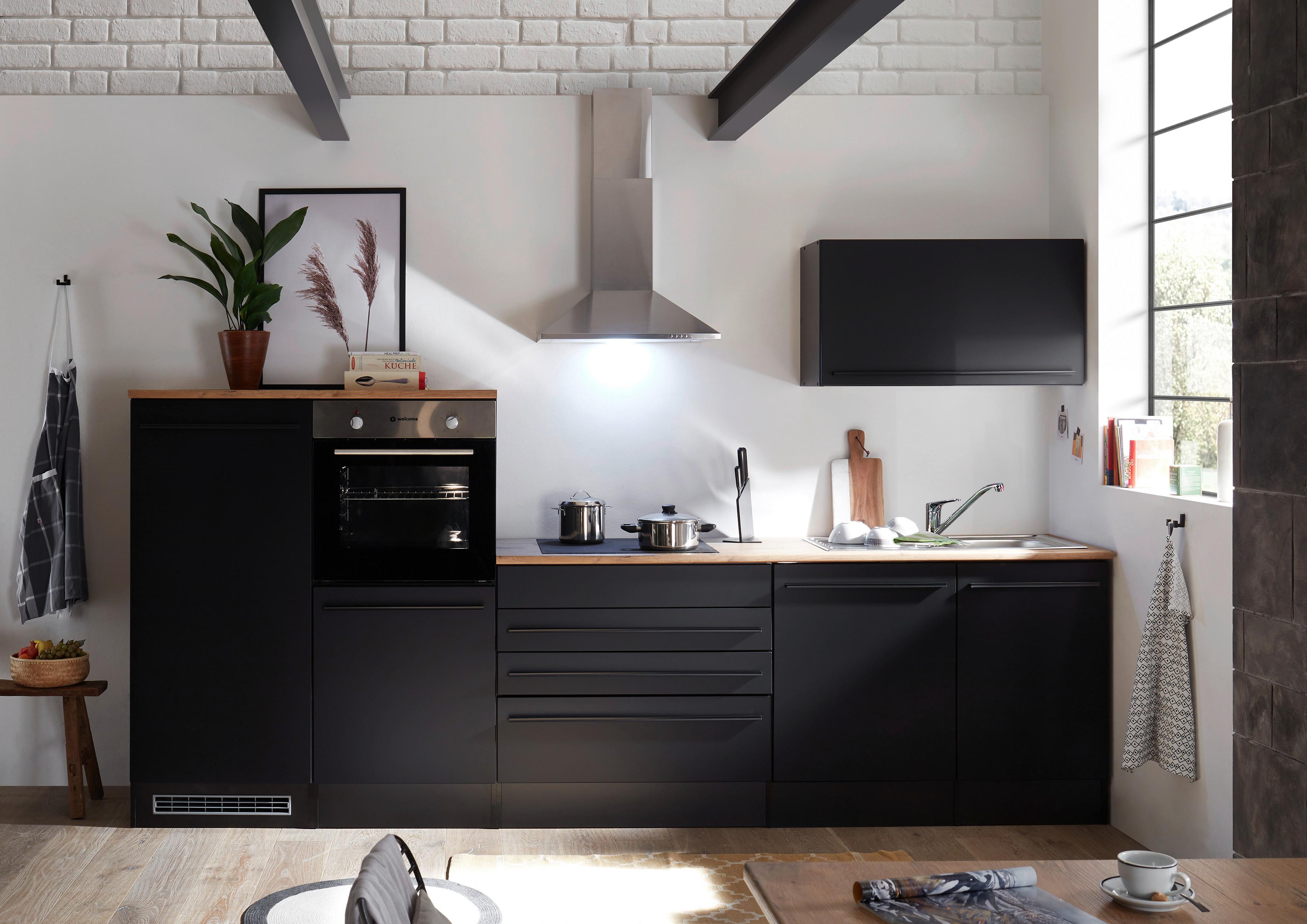 Küchenzeile Jazz 4 mit Geräten 320 cm Schwarz