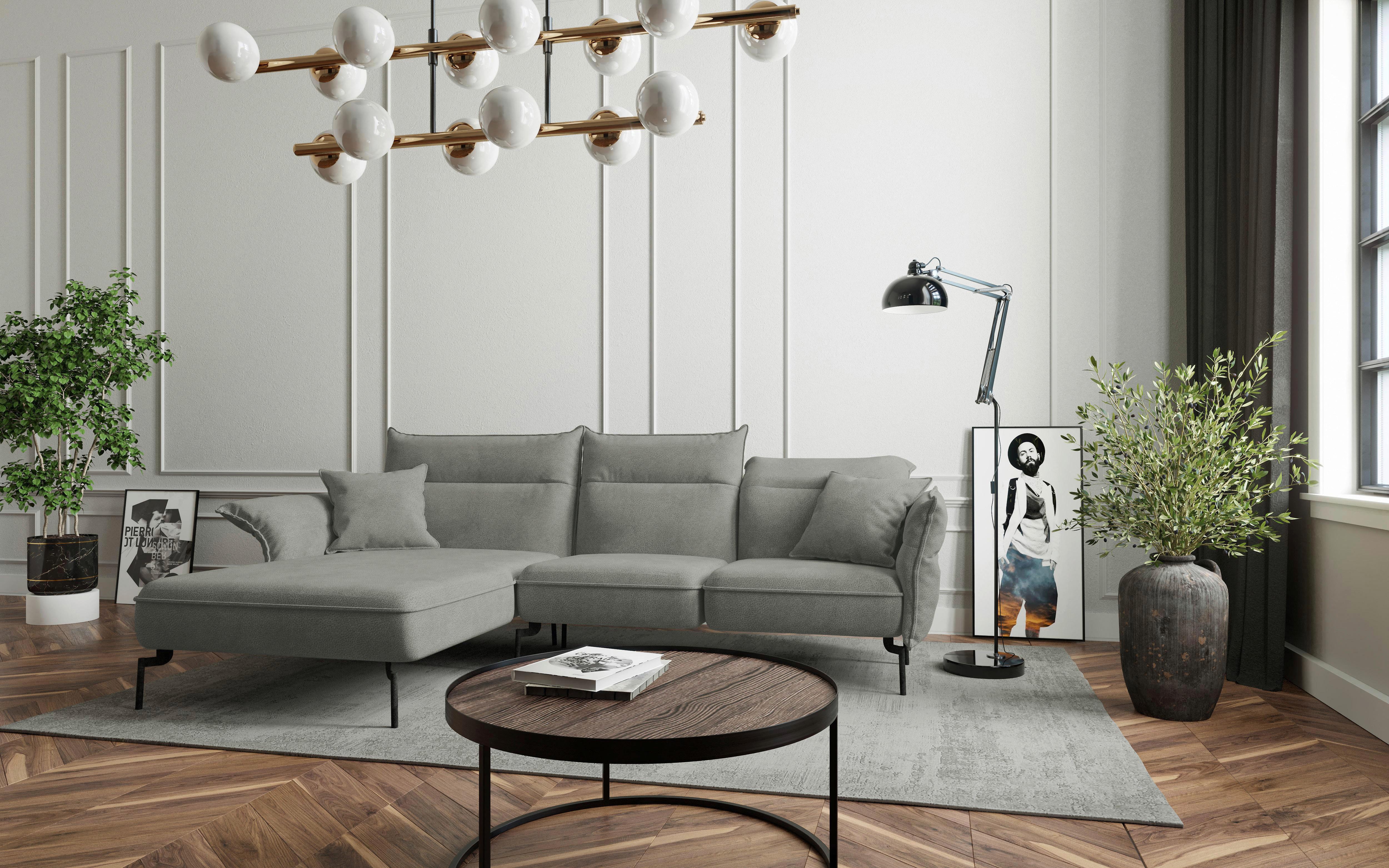 Ecksofa Jakarta - Edelstahlfarben/Grau, Design, Textil (185/265cm) - Livetastic