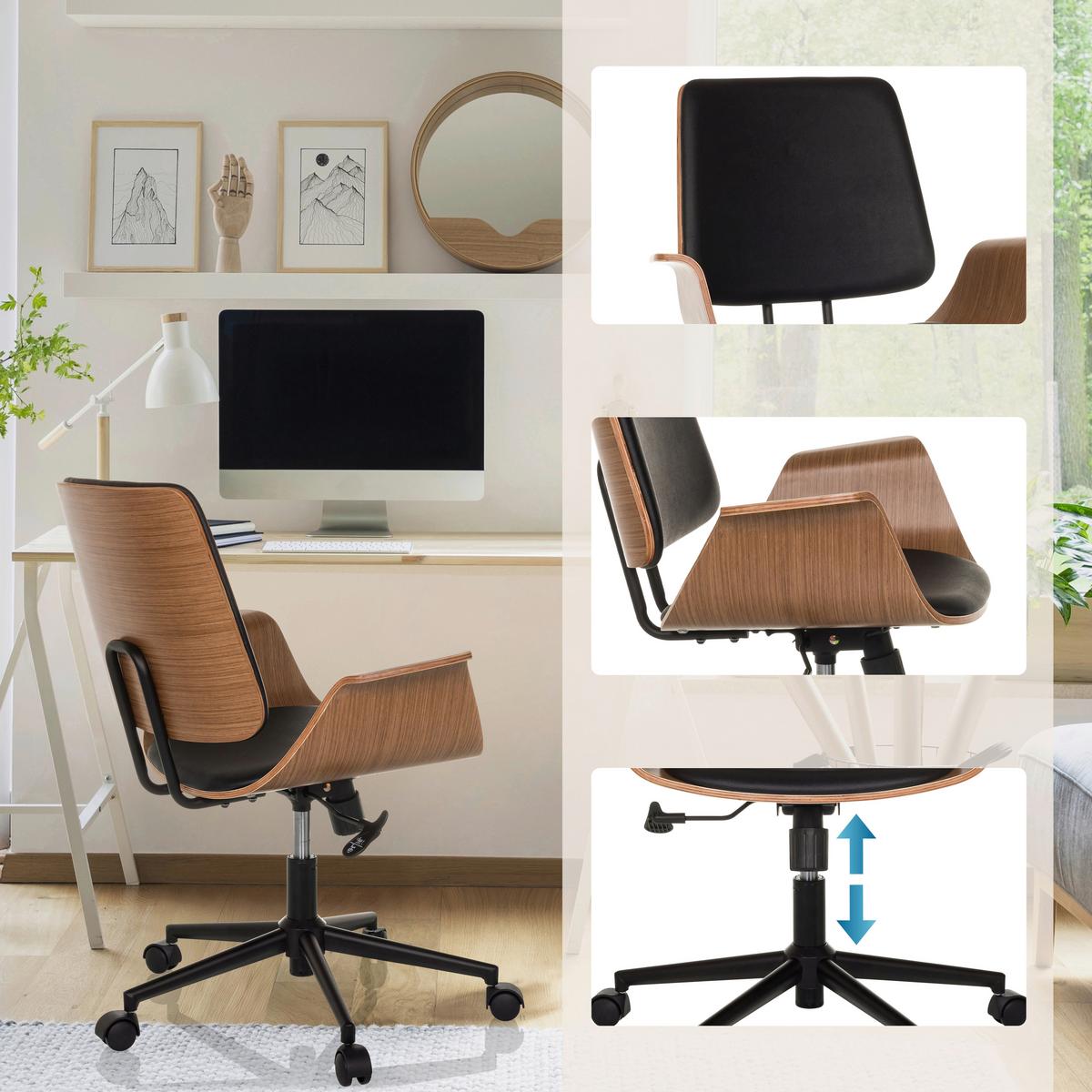 Drehstuhl Schwarz B: 68 Cm - Schwarz/Braun, MODERN, Leder/Holz (68/92/63,5cm) - MID.YOU