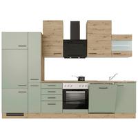 Kuchyňský blok CARA bez spotřebičů, šířka 310 cm - černá/zelená, Konvenční, kov/kompozitní dřevo (310/234/60cm)