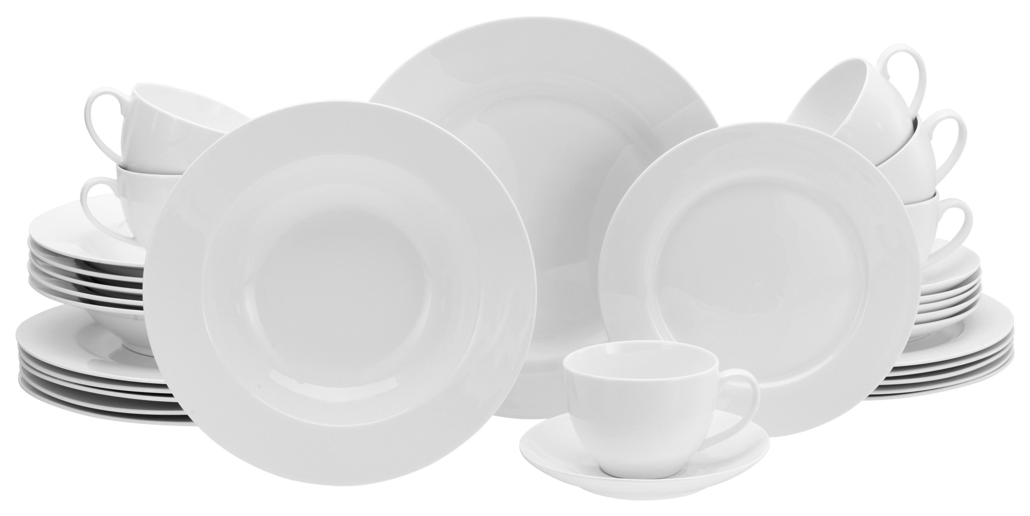 Kombiservice Porzellan 6 Personen Geschirr Set - Weiß, Basics, Keramik - Creatable