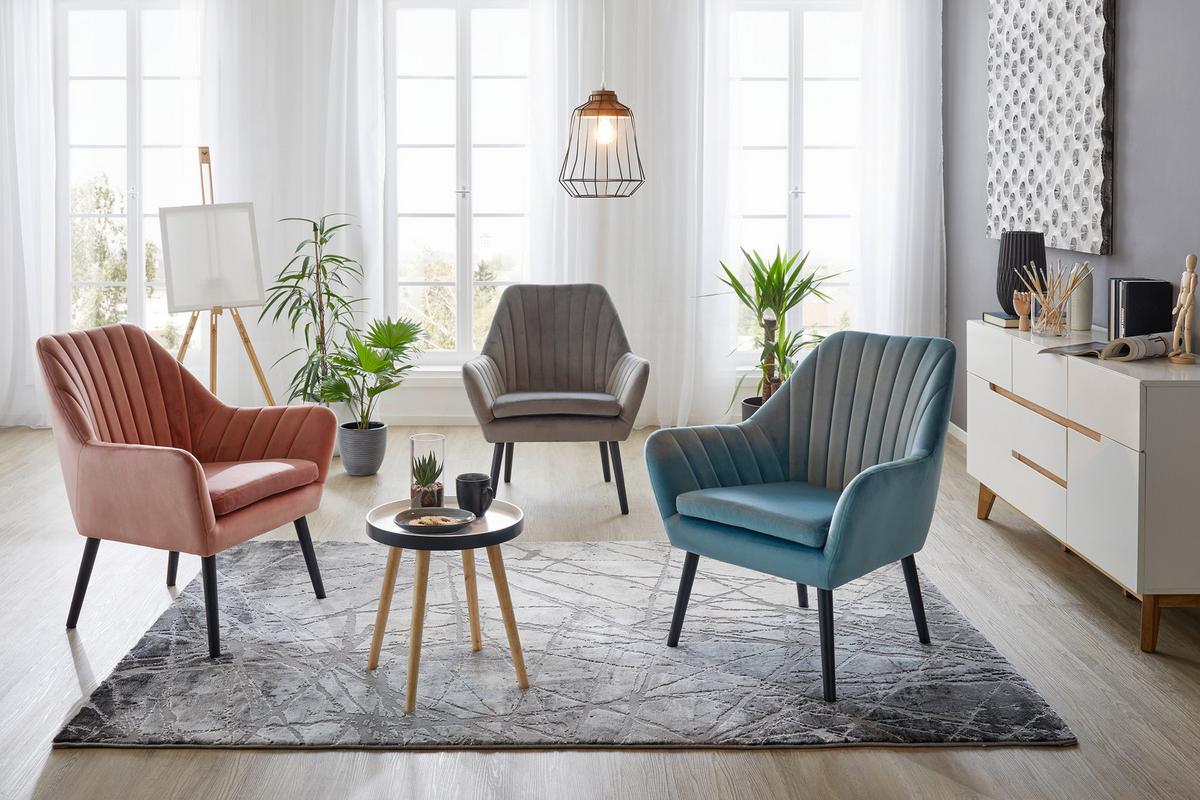 Sametové křeslo Josefina, modré - modrá/černá, Moderní, dřevo/textil (72/84/70cm) - Mömax