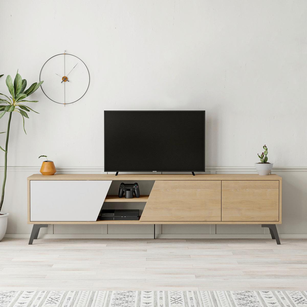 TV-ELEMENT Weiß/Eichefarben B: 180cm - Eichefarben/Weiß, MODERN, Holzwerkstoff (180/48/35.6cm)