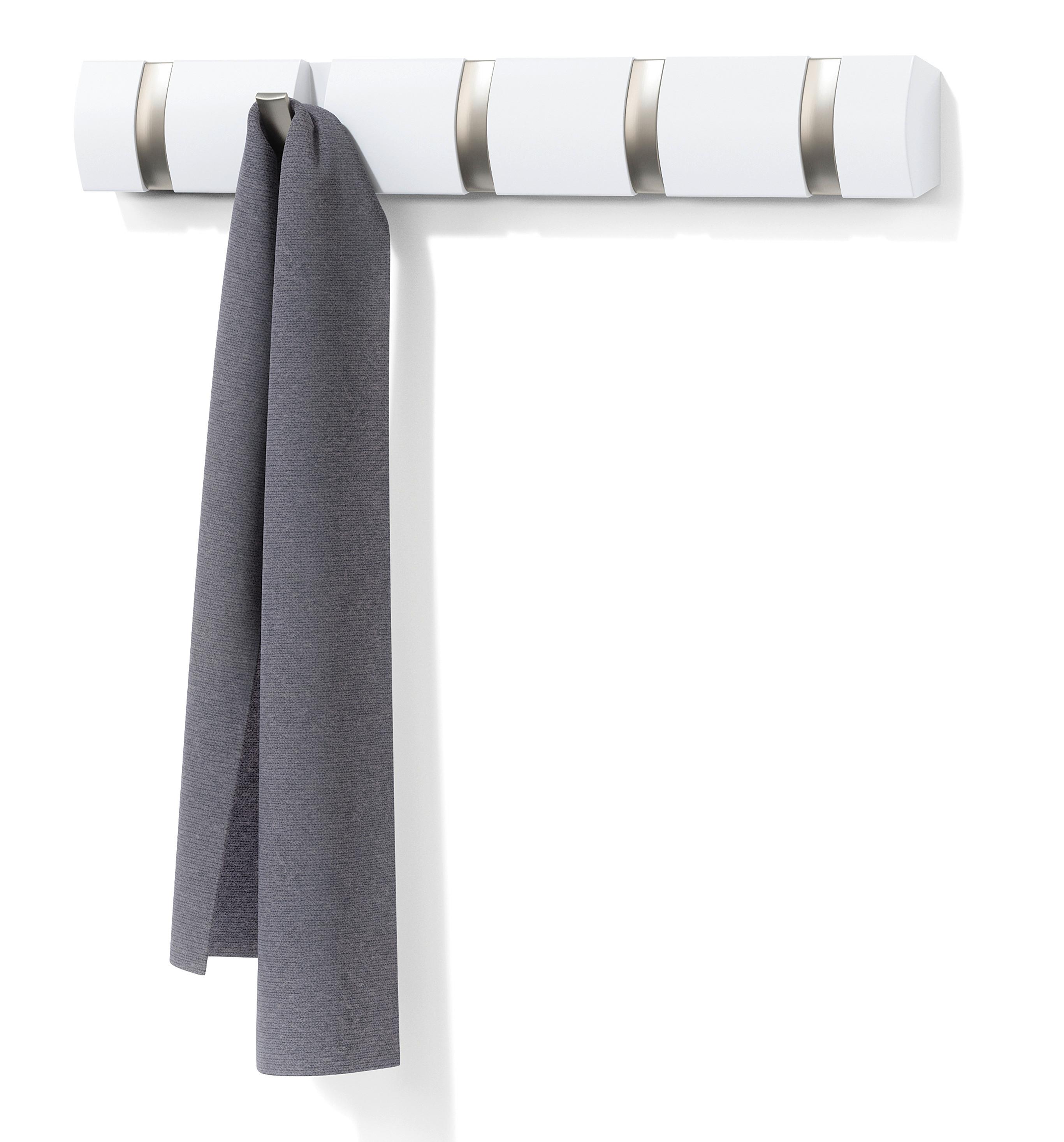 LIŠTA S HÁČIKMI FLIP 5 -SB- - biela, Modern, drevo/plast (51/6/3cm) - Mömax