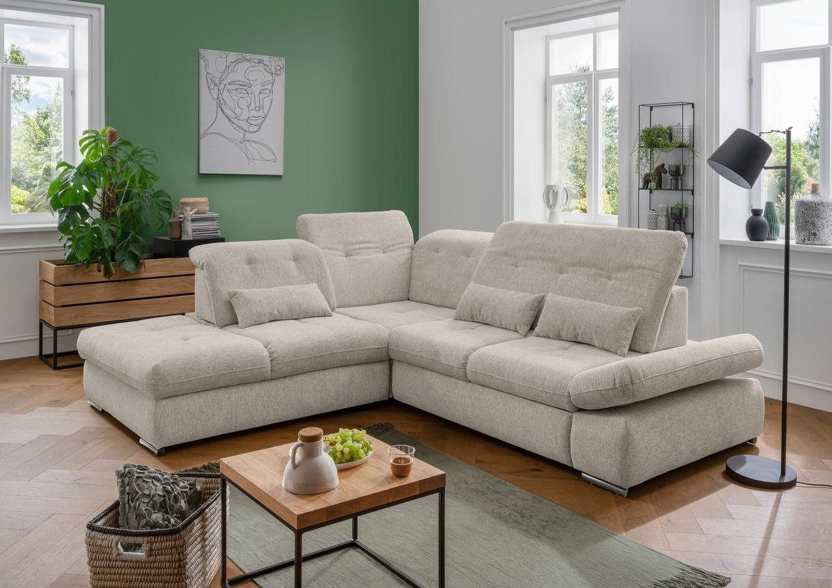 Ecksofa Dalida Beige S: 254x280 Cm - Chromfarben/Beige, Design, Textil (254/280cm) - Livetastic