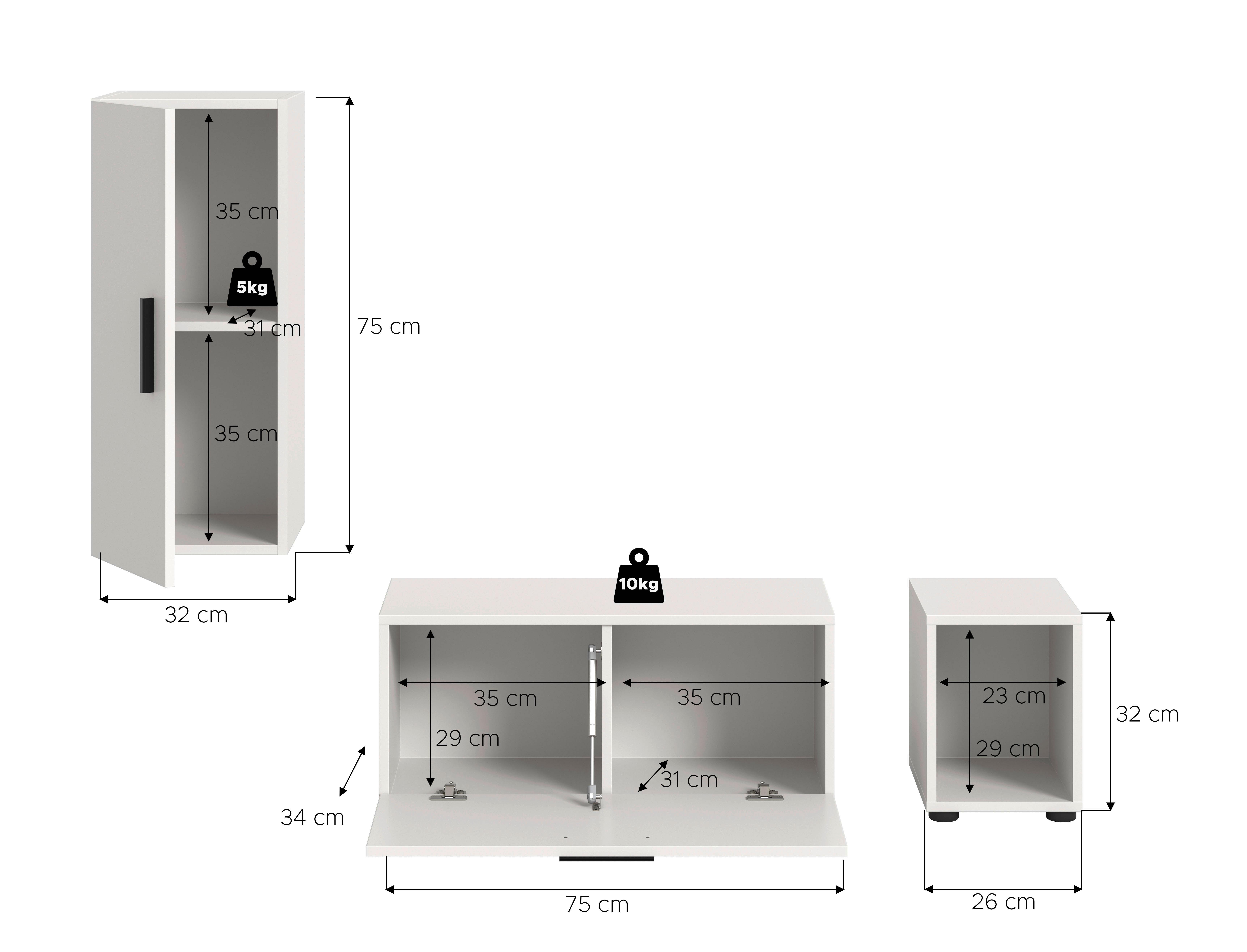 Wohnwand, The One Weiss - Schwarz/Weiß, Trend, Holzwerkstoff (75/32/35/77/33cm)