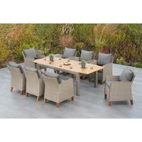 Gartentischgruppe Avellino 9--Teilig. Aus Akazie - Beige/Beigebraun, KONVENTIONELL, Holz/Kunststoff - Gardenson