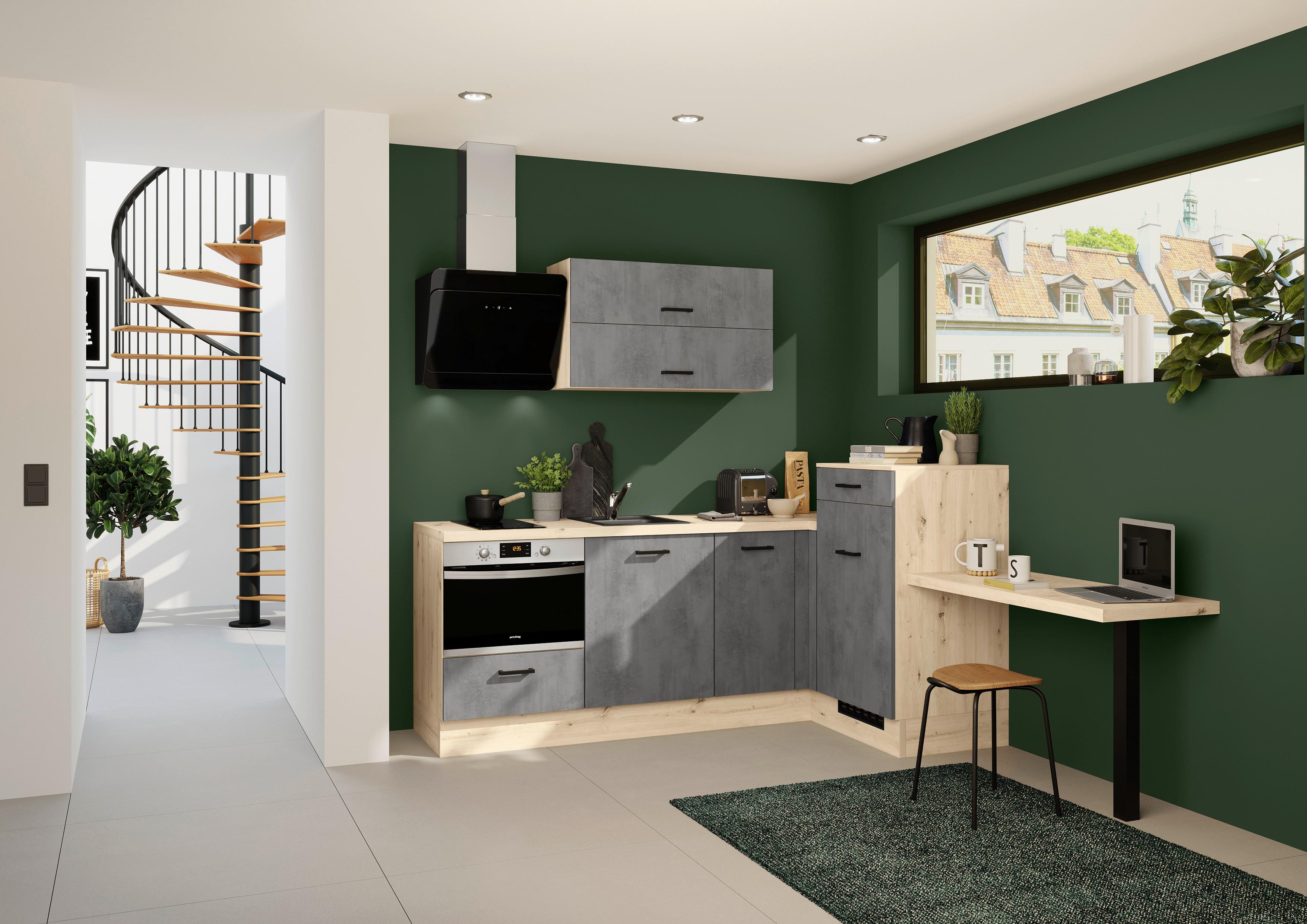 Eckküche Ip1200 - Eichefarben/Grau, Design, Holzwerkstoff (225/241cm) - Impuls