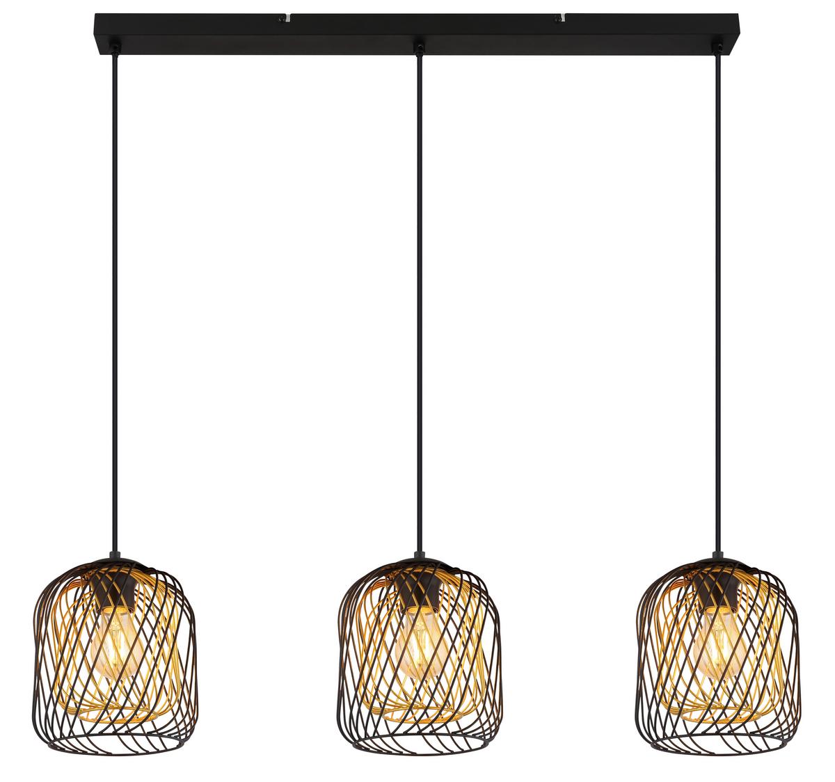 Hängeleuchte Dichti Schwarz Goldfarben L: 84 cm - Goldfarben/Schwarz, Basics, Kunststoff/Metall (84/18/150cm) - Globo