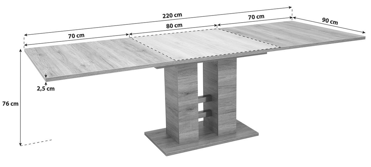 Kihúzható Asztal Helena 140 Az *top Ár* - tölgyfa, Konventionell, faalapú anyag (140-220/76/90cm) - Best Price