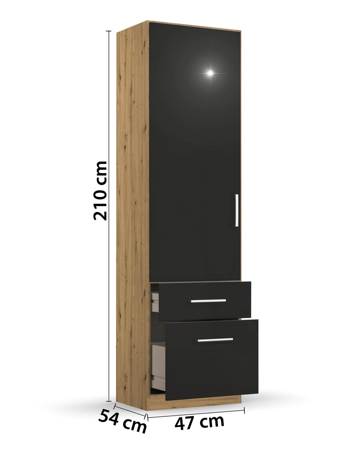 Drehtürenschrank Berlin Eiche Artisan;grau B: 47 Cm - Eiche Artisan/Grau, MODERN, Holzwerkstoff (47/210/54cm) - Rauch Möbel