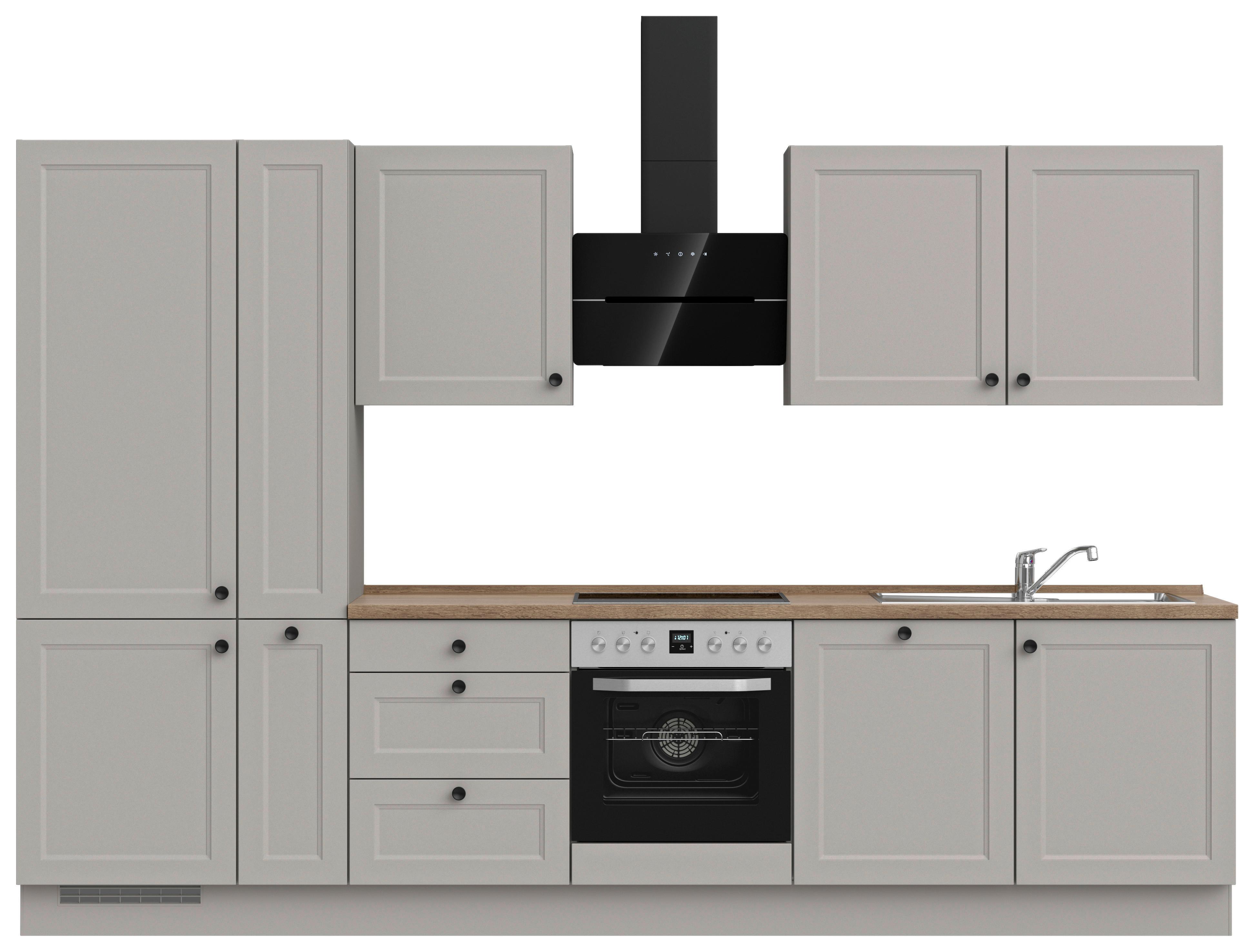 Kuchynská linka 330 cm, kamenná sivá supermatná - čierna/sivá, Modern, kov/kompozitné drevo (330cm) - Nobilia