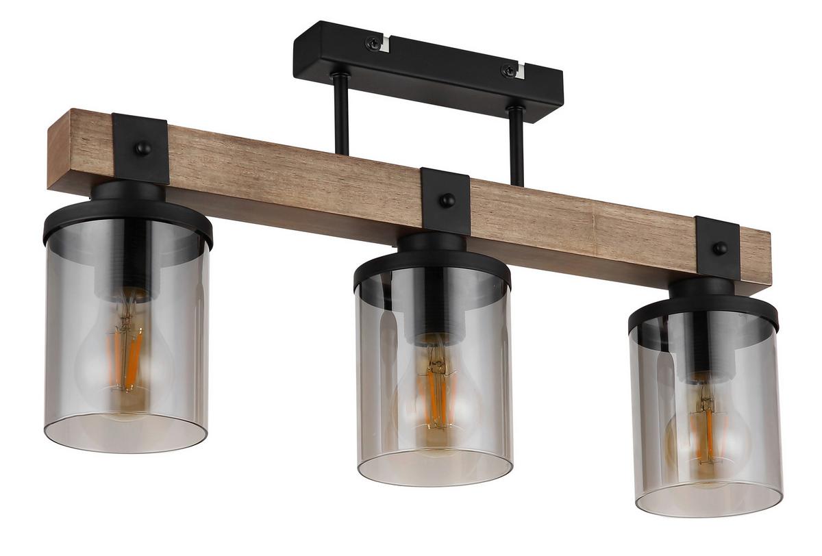 Deckenleuchte 15555-3D - Dunkelbraun/Schwarz, Natur, Glas/Holz (52/10/28,6cm) - Globo