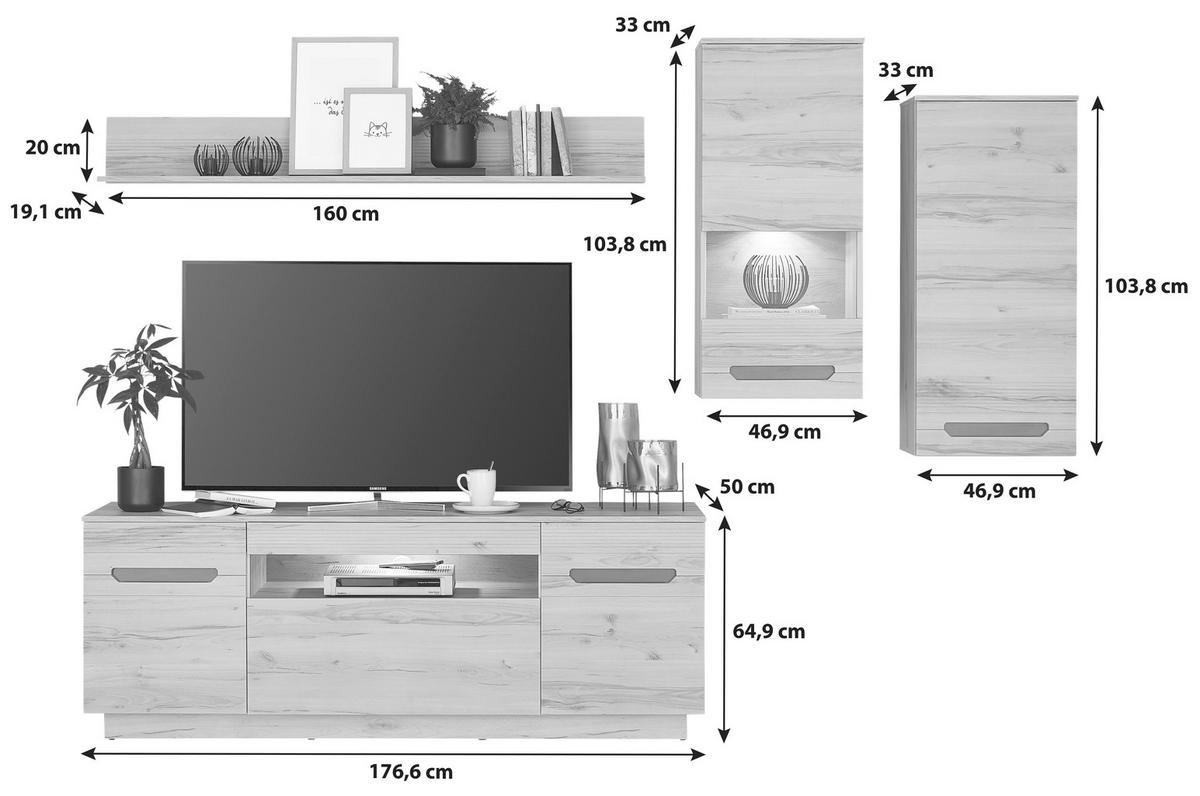 Stapelprogramm Alana - Schwarz, MODERN, Glas/Holzwerkstoff (270,4/195,4/64,9cm)
