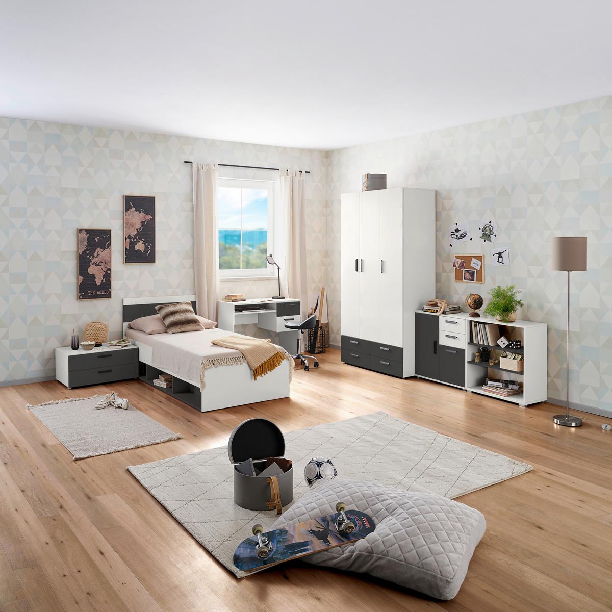 Bett Basic Two Kaschmir/Anthrazit 90x200 - Kaschmir/Anthrazit, KONVENTIONELL, Holzwerkstoff (90/200cm)