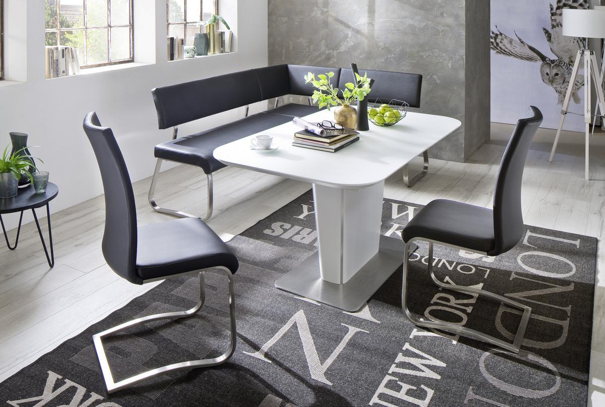 Eckbank Schwarz Lederlook Arco 200x150 cm - Edelstahlfarben/Schwarz, Design, Textil/Metall (200/150cm) - Livetastic