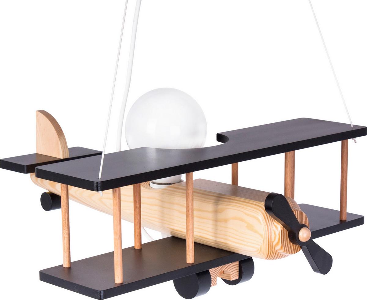 Kinderhängeleuchte Flugzeug H: 75 Cm 1-Flammig - Schwarz/Naturfarben, KONVENTIONELL, Holz (42/45/75cm)
