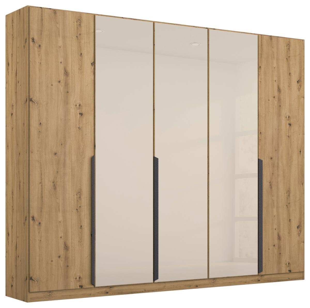 Drehtürenschrank Artemis 225cm Champagnerfarben/Eiche Dekor - Champagner/Eiche Artisan, MODERN, Glas/Holzwerkstoff (225/210/54cm) - Rauch Möbel