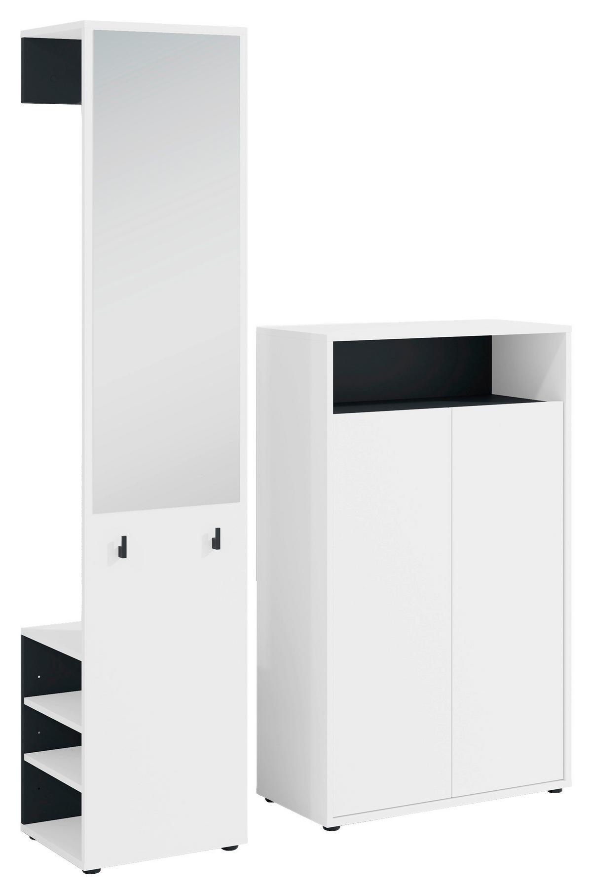 Garderobe Lyon Weiß/Schwarz B: 110 cm - Schwarz/Weiß, Design, Holzwerkstoff (110/186/35cm) - MID.YOU