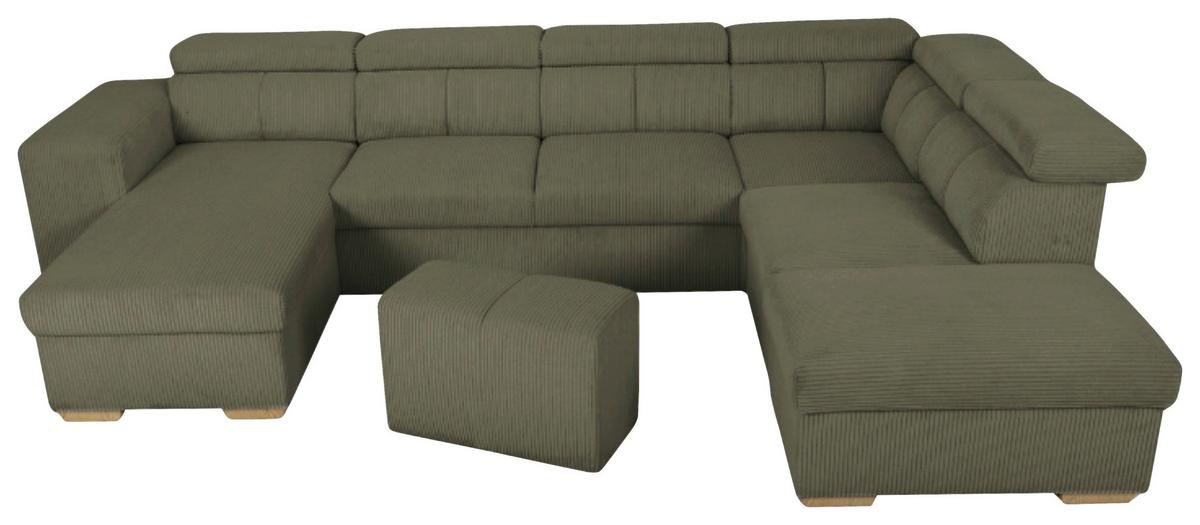 Schlafsofa mit Bettkasten Sirius XL, olivgrün, 219cx334m - Eichefarben/Olivgrün, KONVENTIONELL, Holz/Holzwerkstoff