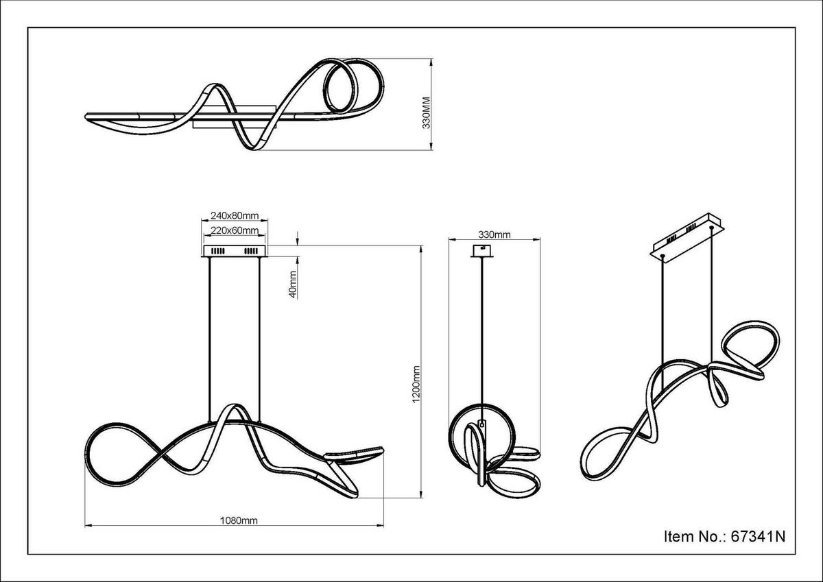 Led Függőlámpa 67341n Swirl - nikkel/átlátszó, Design, műanyag/fém (108/33/120cm) - Globo