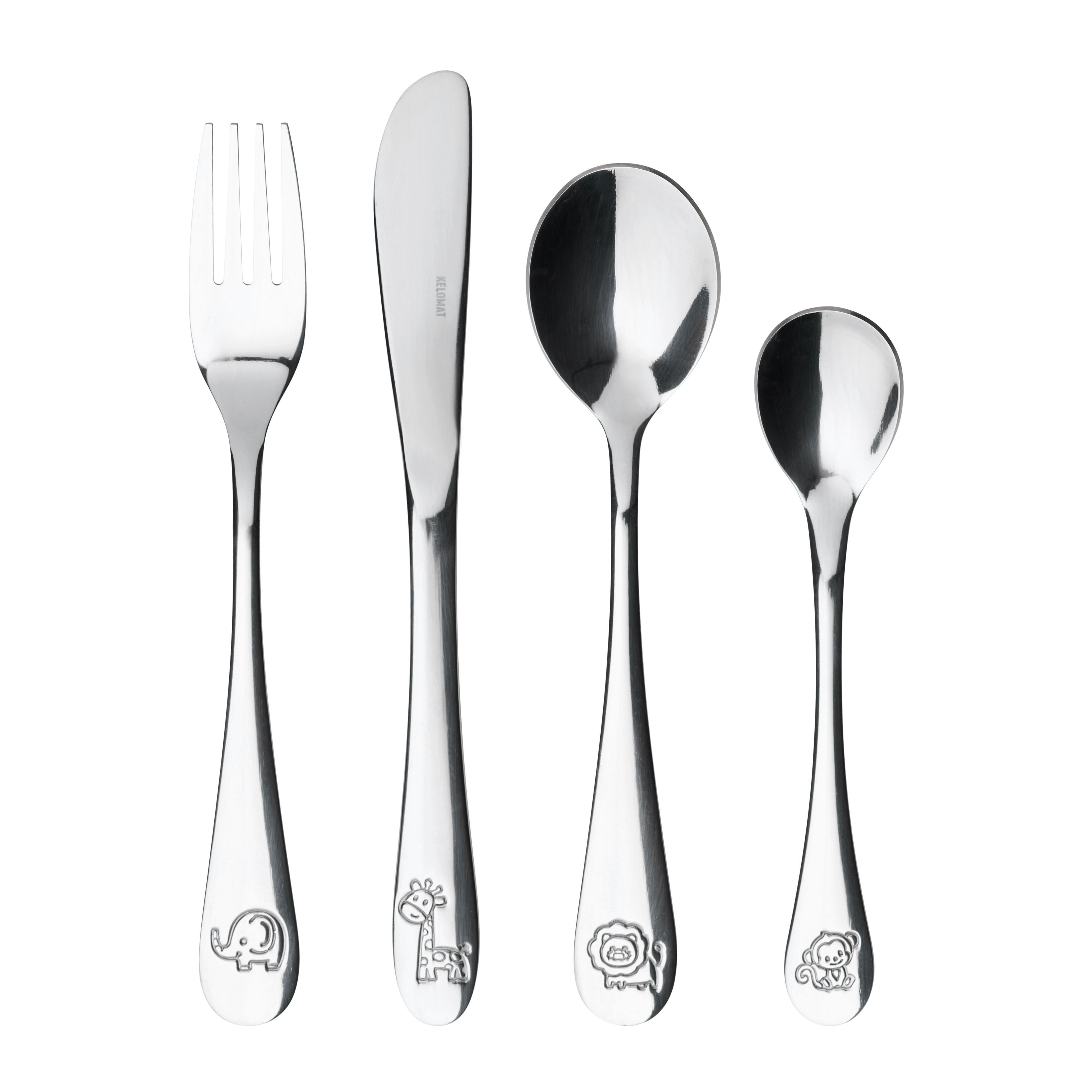 Besteckset Zoo 4-Teilig Edelstahlfarben B: 15,2 cm - Edelstahlfarben, Basics, Metall (21,60/15,20/2,40cm) - Kelomat