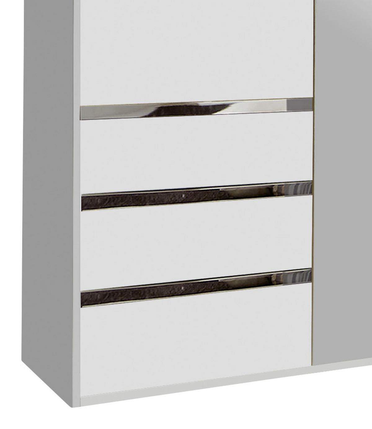 Drehtürenschrank Mit Spiegel + Laden 150cm Level 36a, Weiß - Silberfarben/Weiß, MODERN, Glas/Holzwerkstoff (150/216/58cm) - MID.YOU